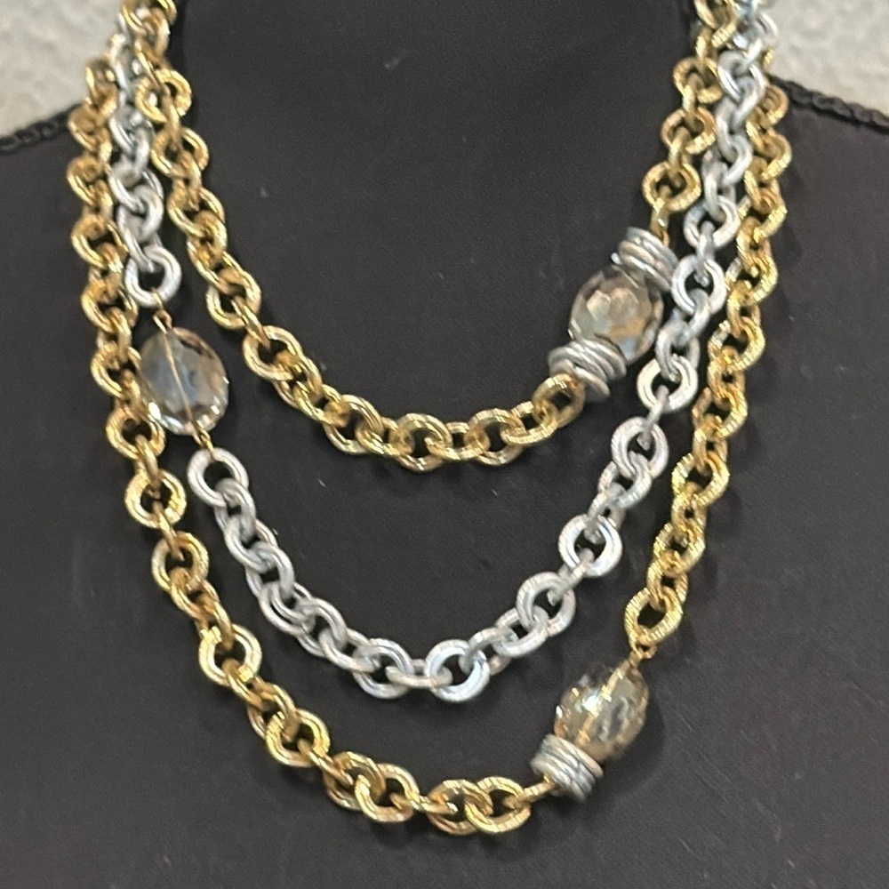 Vintage Gold & Silver Tone Crystal Necklace